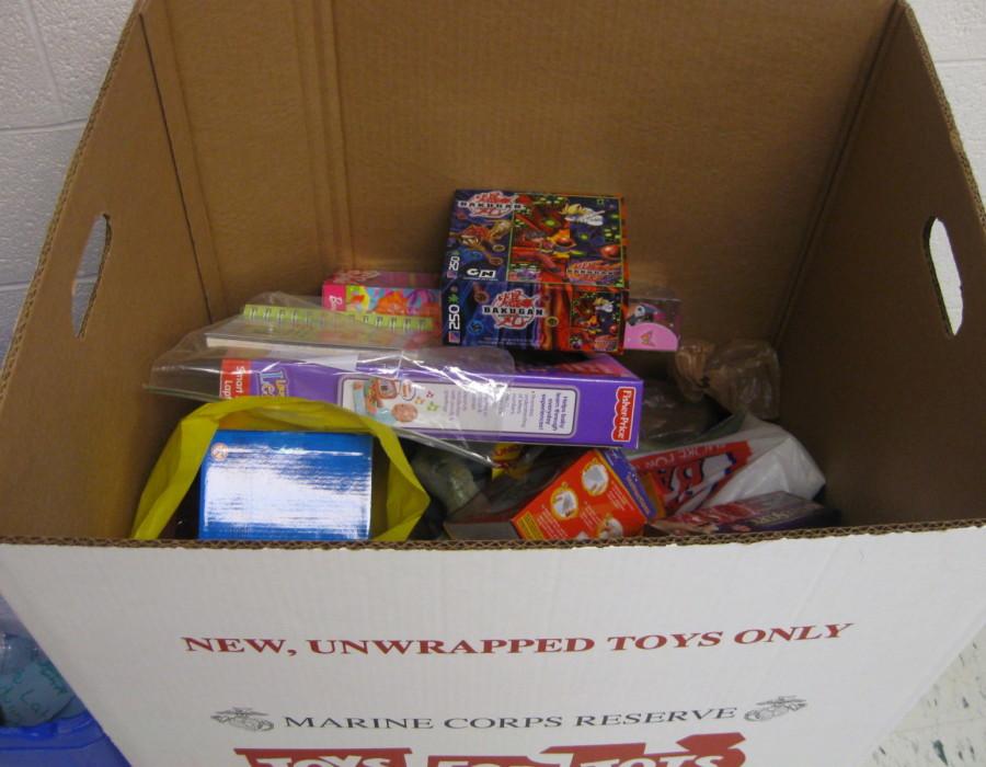 Toys for Tots collection bin filling up fast