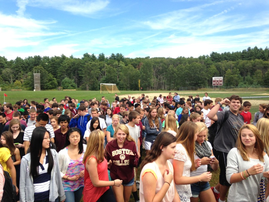 Westford Academy students and staff during their exodus to Robinson Elementary following a natural gas leak on September 9.