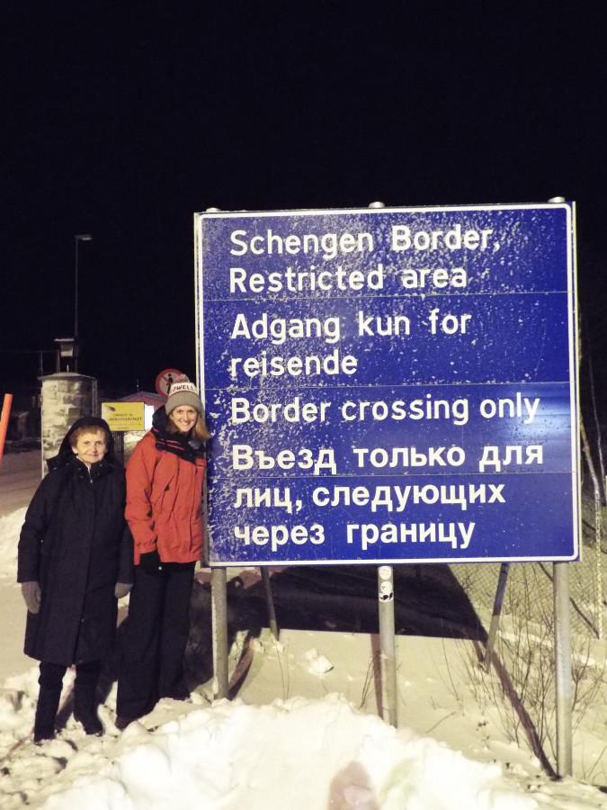 Ralls and her mother on the Russian-Norway border north of the Arctic Circle.