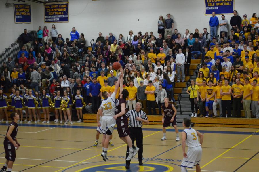 Eric McCord wins the tip against ABs Mitchell Doherty.