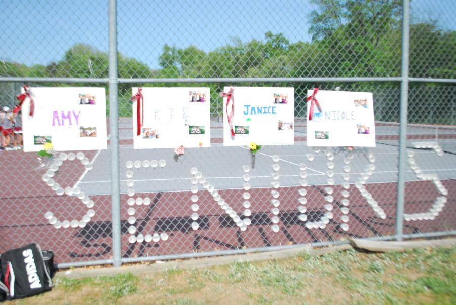 The Girls Tennis teams decorations for senior night on Tuesday, May 26.