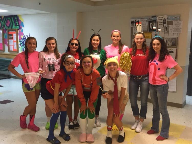 The Girls Volleyball teams spongebob spirit day for the game against Dracut.