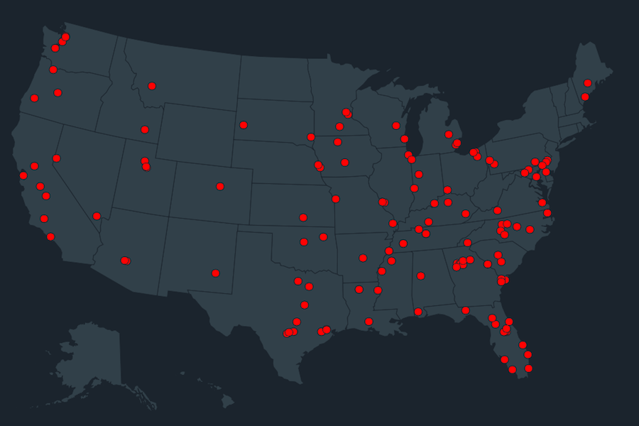 A map featuring all of the school shootings in the US since 2013. 

