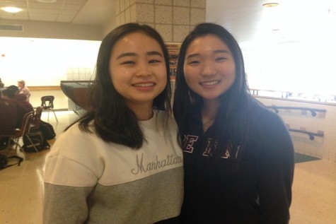 "I feel like the day is longer because you get to class early. The ten minutes are okay because you actually get breakfast and get to eat," said junior Victoria Lee (left). "It's not long enough to do anything really productive, but it,s not short enough to just go to your other class without making your teacher think it's weird that you are just there ," said junior Esther Kim (right).