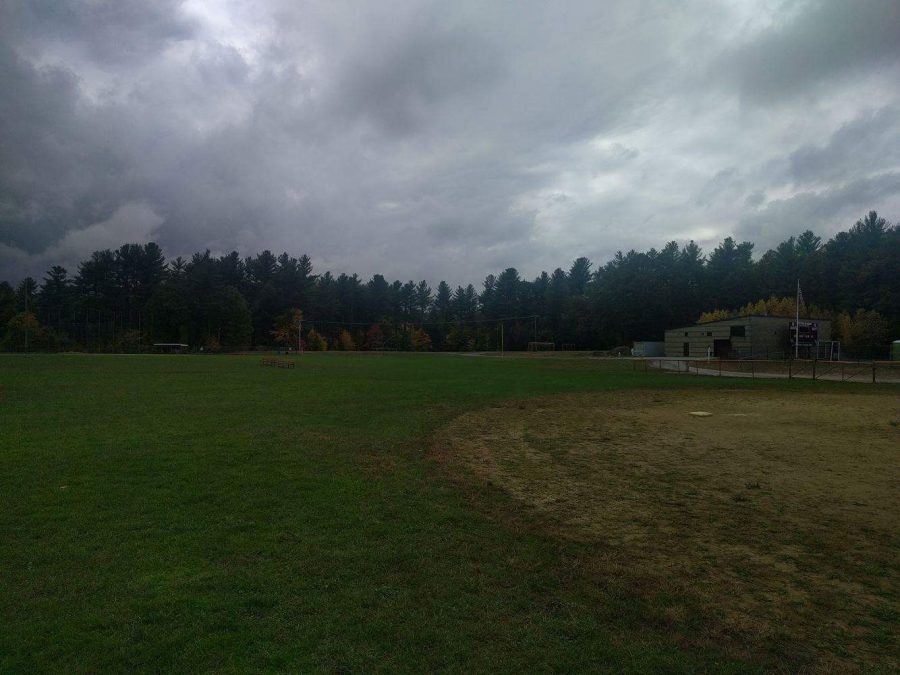 The field on which the spirit rally is typically held after the mornings downpour. 