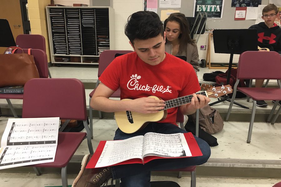 Senior Jack Crossley practices on the ukulele
