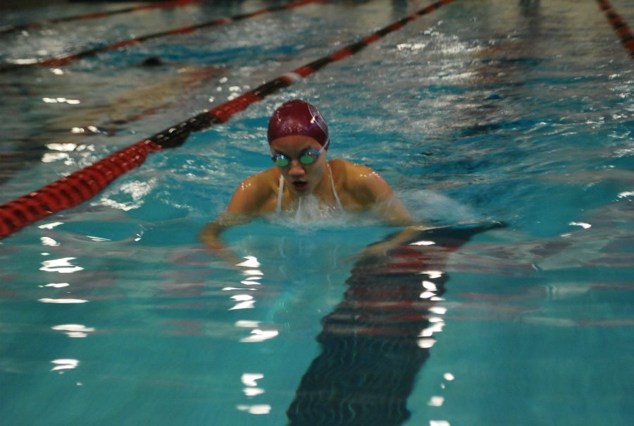 Sophomore Tiffany Tseng swims the 200 IM