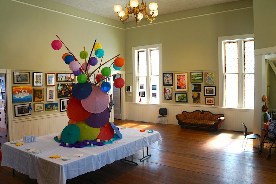 The paper lantern centerpiece in the Parish Center for the Arts