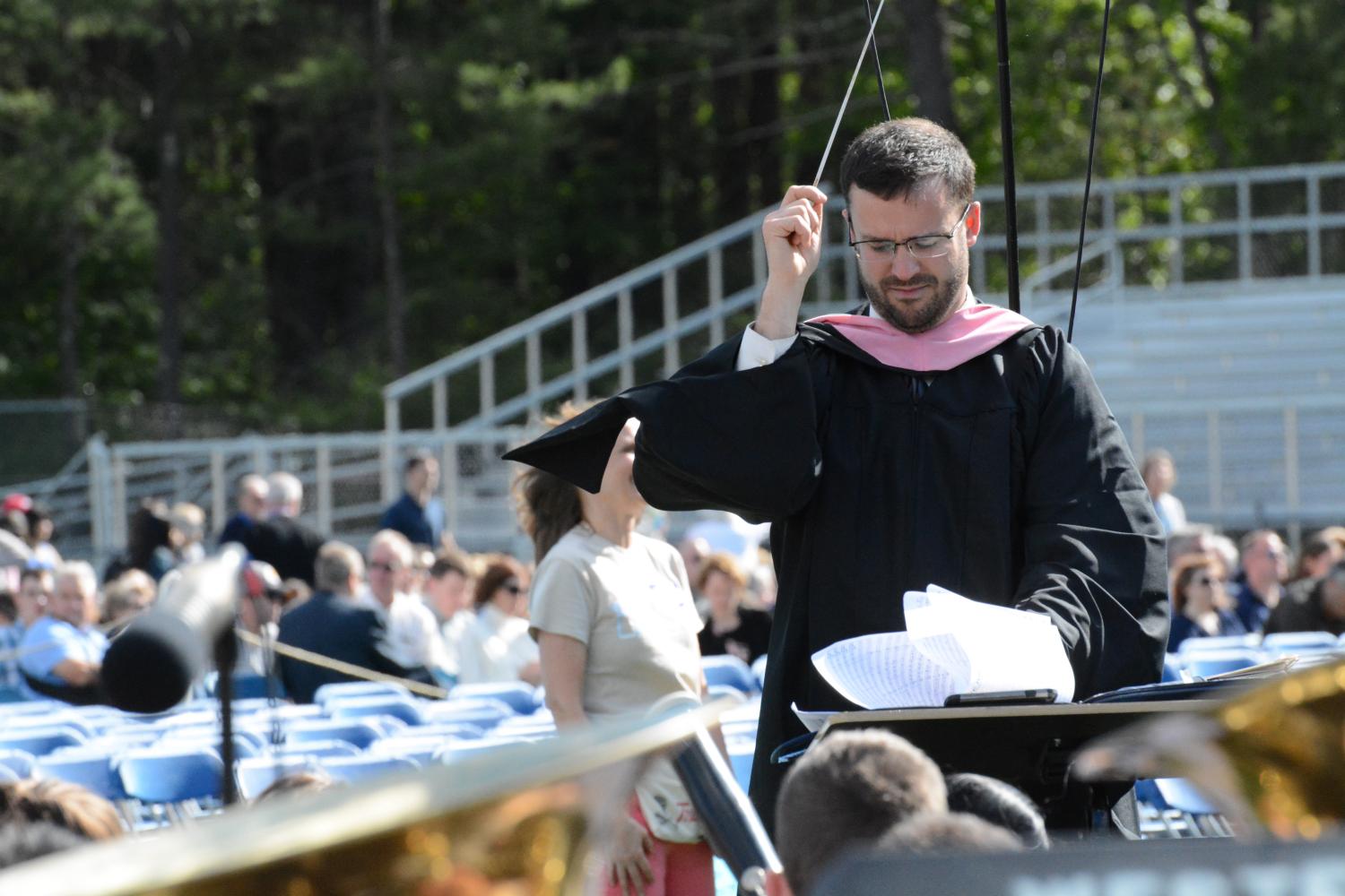 Arsenault directs the band the 2017 graduation. 