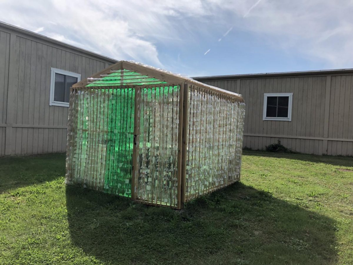 The greenhouse made of plastic bottles, located behind the Millennium preschool.