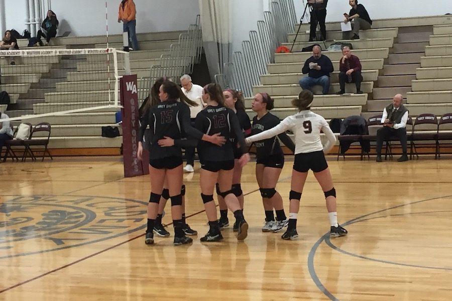 Emily, Marina, Paige, Caitlin, and Elizabeth in a group hug before play.