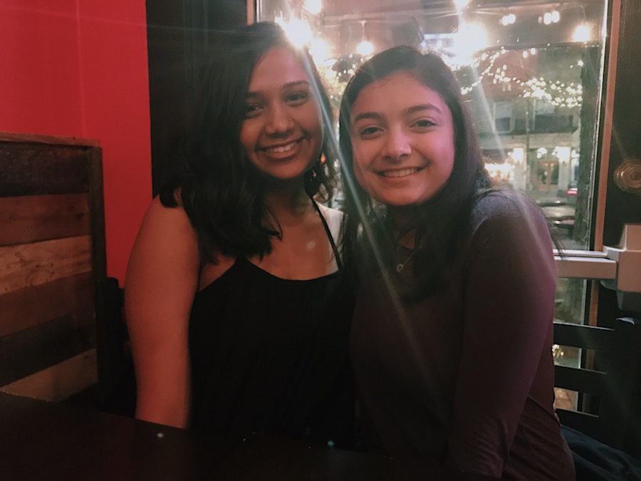 Sneha Prasath (left) and Avni Agrawal (right) pose for a photo. 