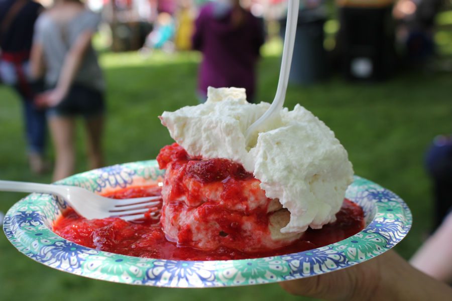 The famous strawberry shortcake is a popular food item during the festival.