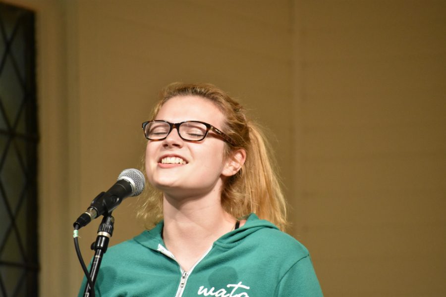 Sophomore Sami Killian sings the theme from iCarly.