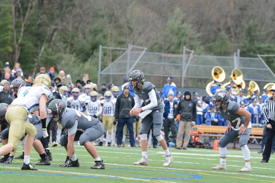 Quarterback Luke Reynolds prepares for the ball to be snapped.