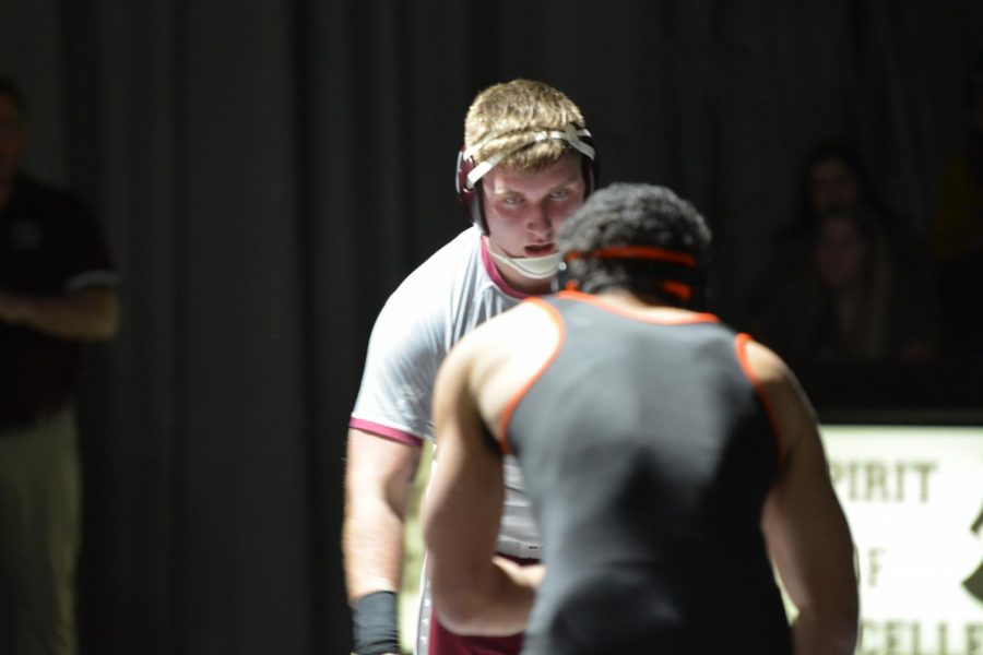 Senior Justin Quinton stares down his opponent.