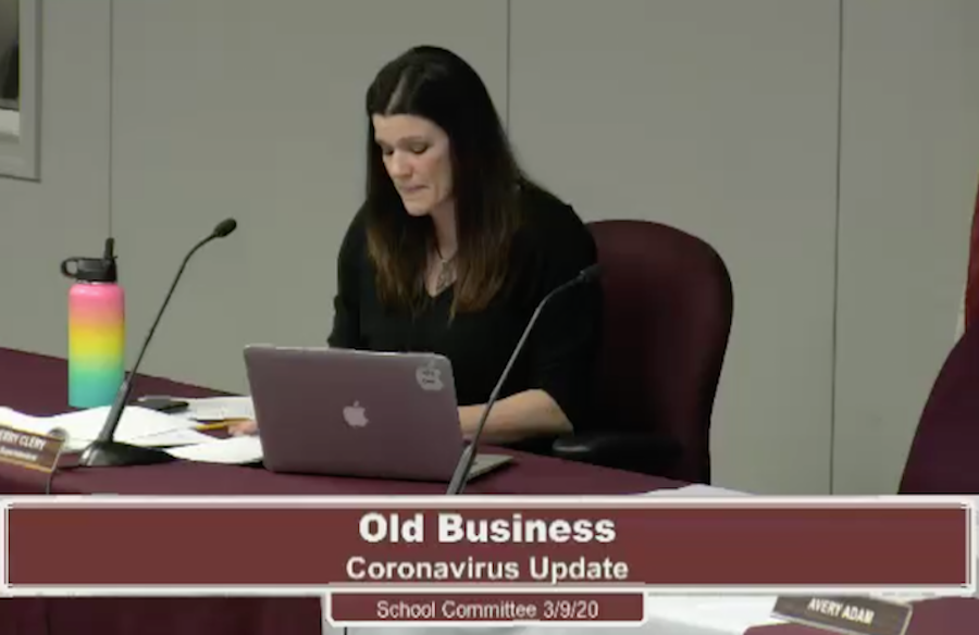 Assistant Superintendent Kerry Clery discusses coronavirus updates at the School Committee Meeting.