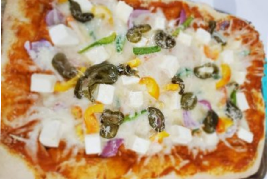 Pizza can be topped with a variety of toppings, sauces, and cheeses.
