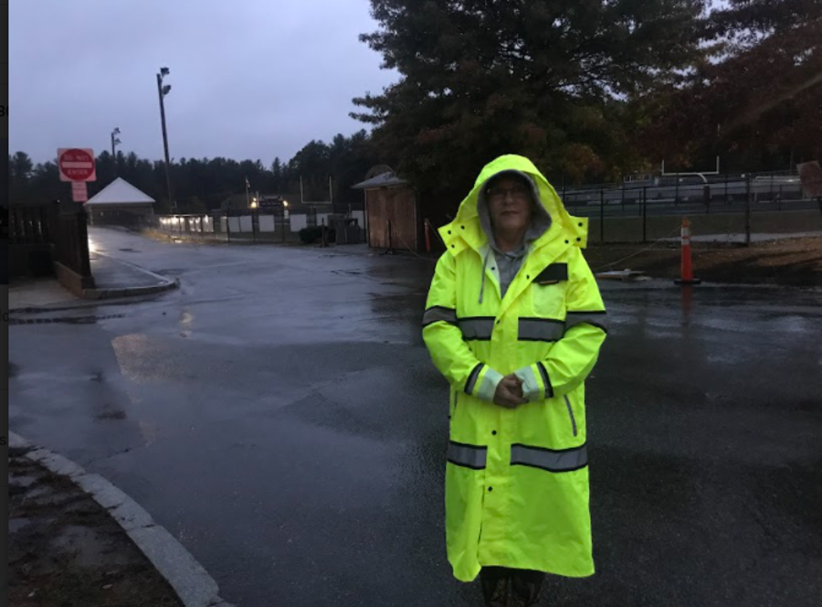 WA crossing guard Patty Green directs traffic here in the morning. 