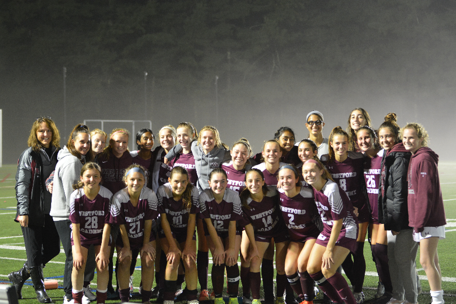 WA Girls Varsity Soccer team poses for a picture after their game against Newton South.
