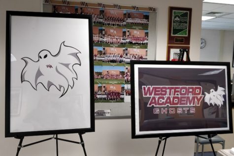 The new design for the mascot is displayed on two frames in the main office at WA.