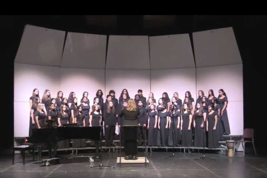 The WA choir, one of many musical groups, performing in the Winter Concert.