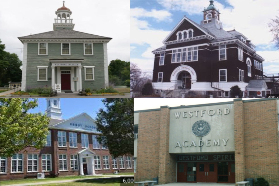 Photos of all four WA buildings, past and present, in time order from left to right.