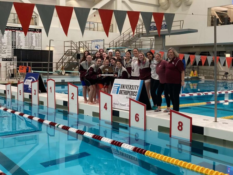 The+Girls+Swim+and+Dive+team+stands+for+a+picture+after+their+States+Championship.