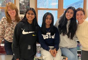 The Class of 2025 advisors and three of the four officers pose for a picture during their cabinet meeting. The class officers from left to right are President Diya Jayaraman, Vice President Tanya Dayan, and Treasurer Iesha Patel. 