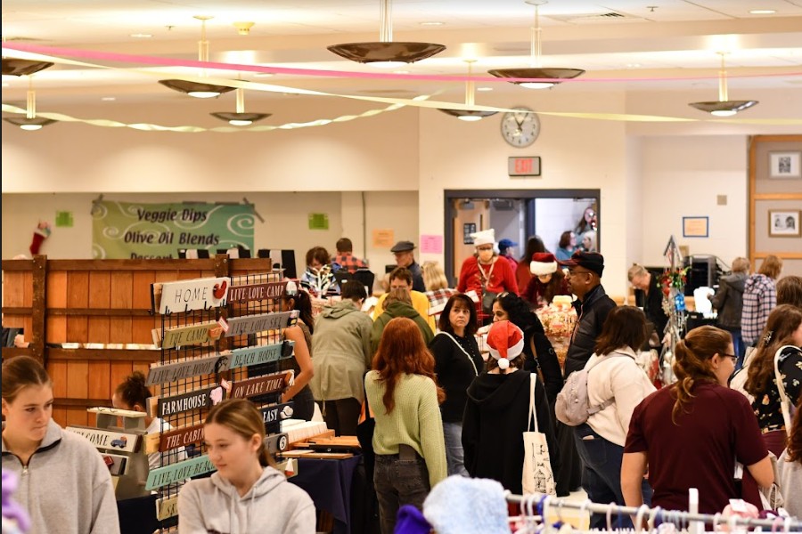 The crowded cafeteria during the Holiday Bazaar 