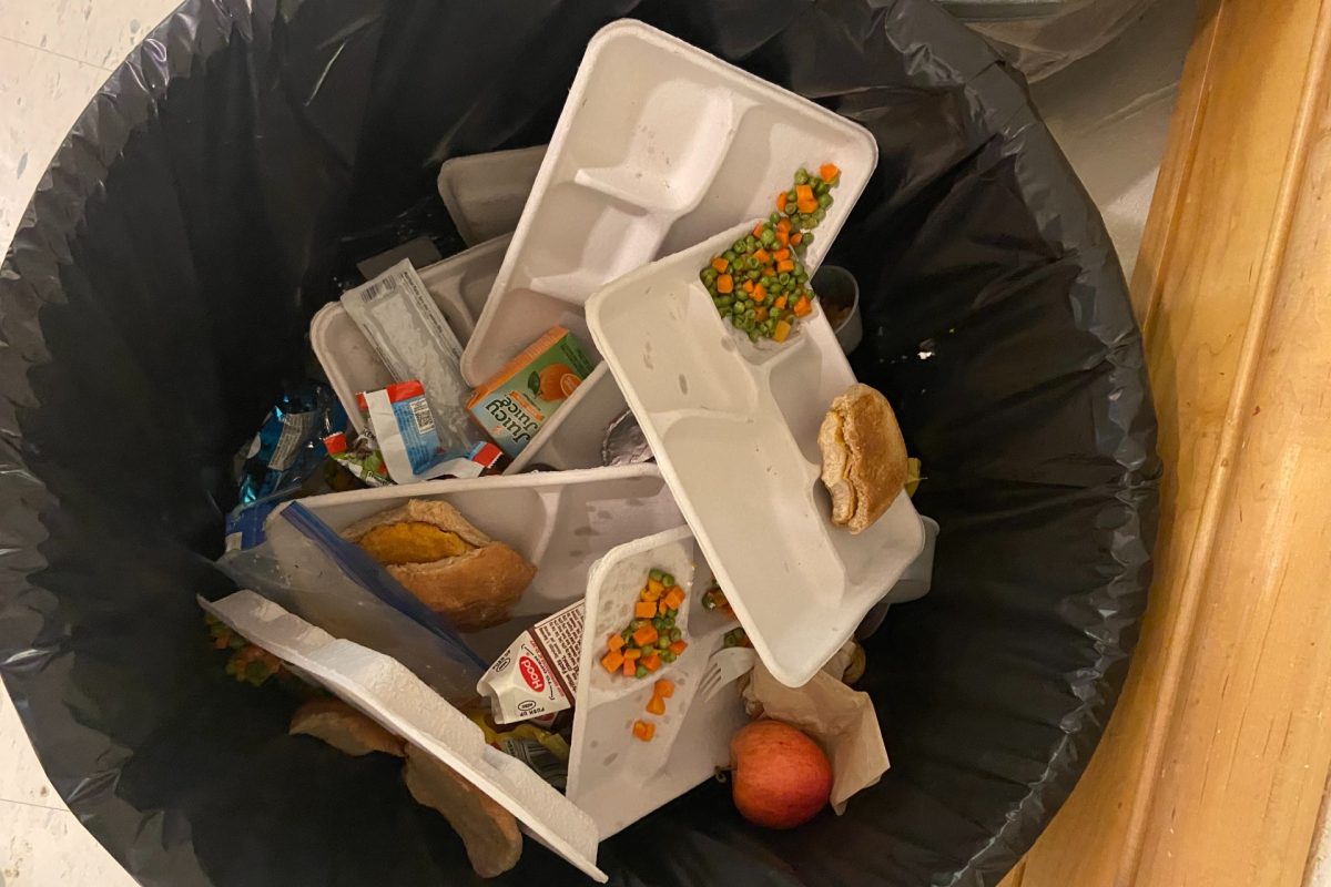 A look into the trash can after first lunch  reveals the amount of food thrown away by WA students in the upper cafe.
