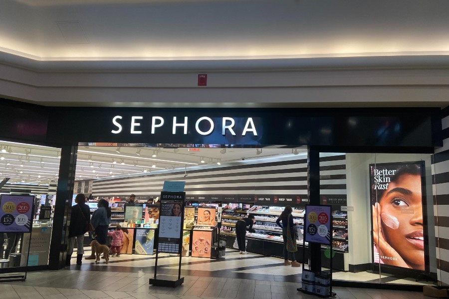 The front entrance of a Sephora store in Burlington mall.