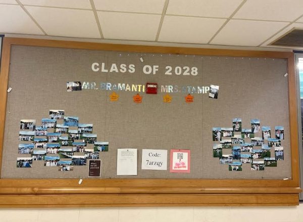 The Class of 2028 bulletin board located next to the library. 