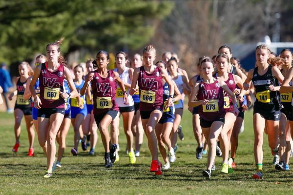 Wedlake and Shrestha running at the MIAA state championship.