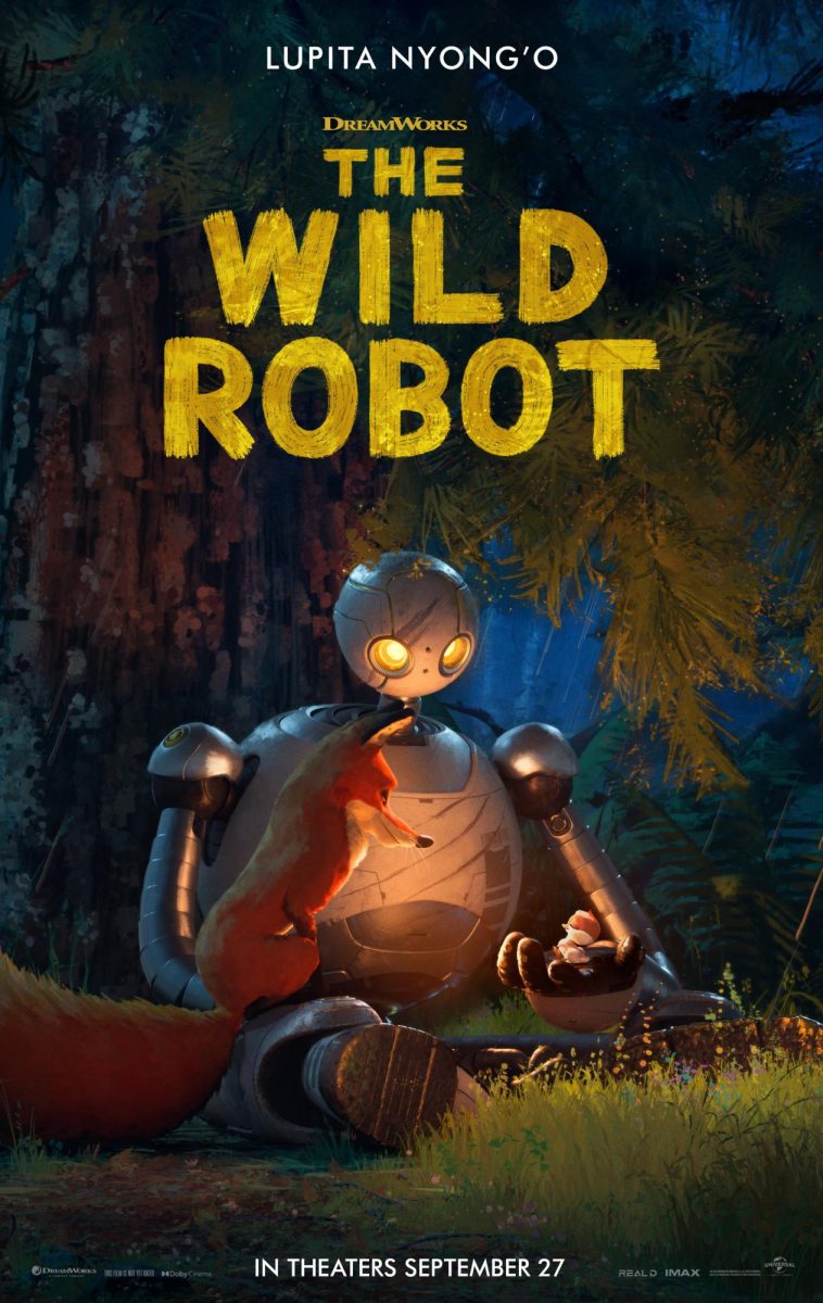 This is the movie poster for 'The Wild Robot', which released in theaters on September 27, 2024.