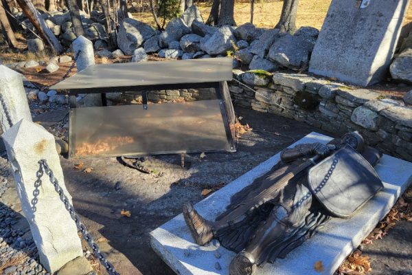 The site of the Westford Knight carving lies just on the side of Depot Street where it has a plaque and a sculpture dedicated to it. 