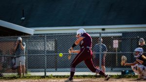 Gesin takes a swing in the batters box at a Westford Academy game.