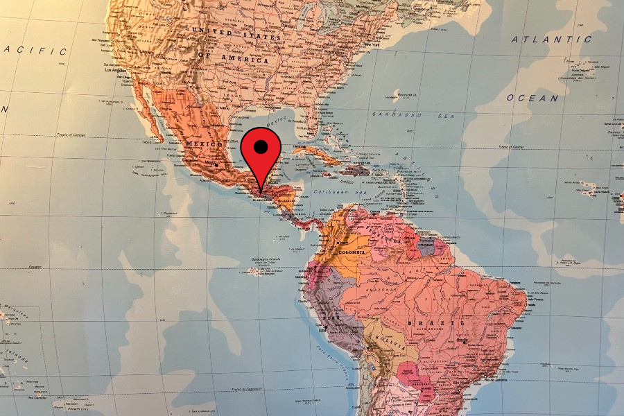 Guatemala pinned on a map, where students on the mission trip would travel to.