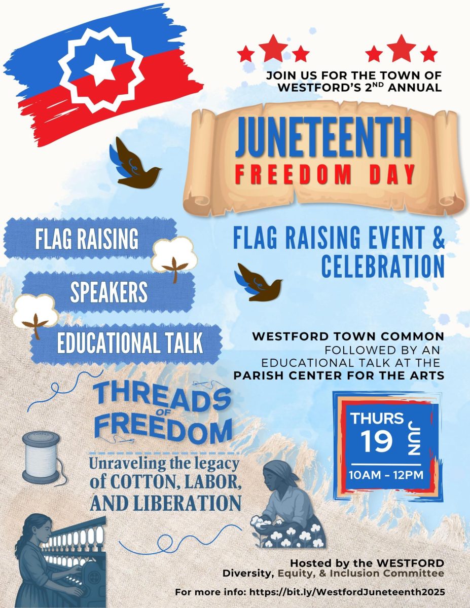 A flyer for the 2025 Juneteenth event, created by the Westford DEI committee.