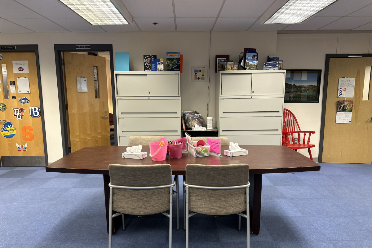 The table in the guidance office, where people will often sit when waiting. 