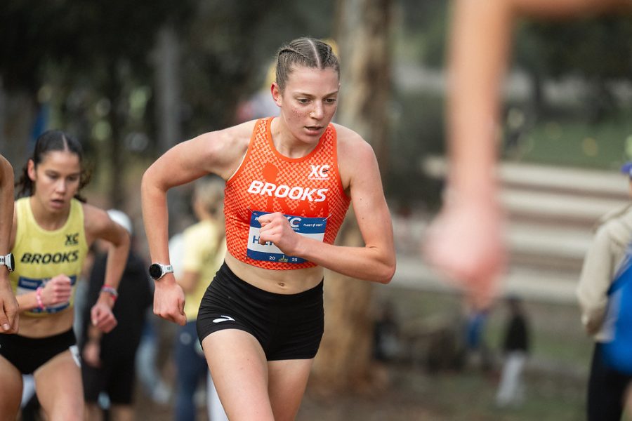 Hennessy in the midst of the Brooks XC Championships race.
