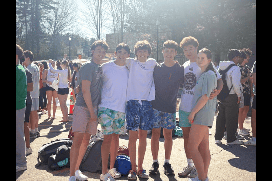 Members of the Swim & Dive team line up to take part in the polar plunge.