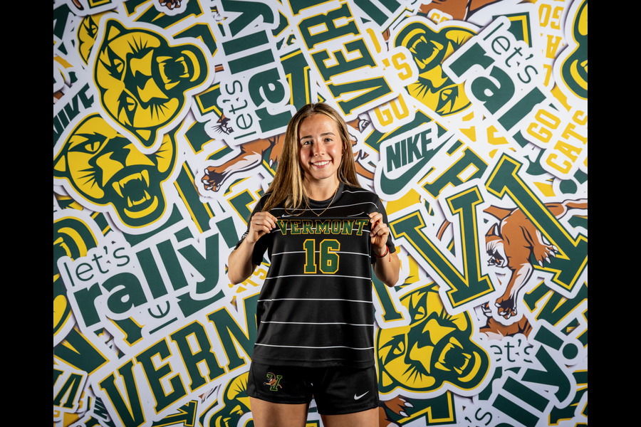 Eleni Stowell wearing the jersey of the UVM team.