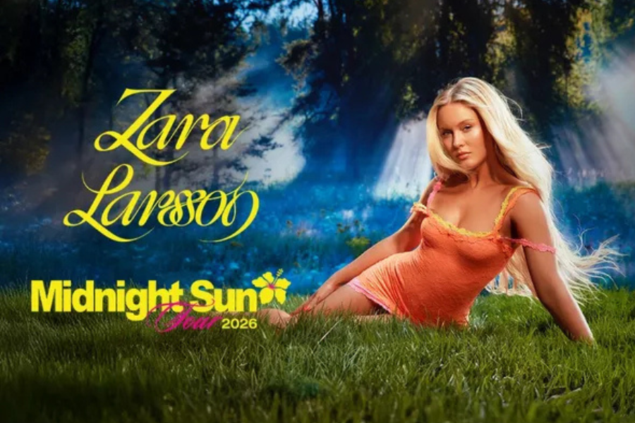 The main graphic used to advertise Larsson's show date in Boston.