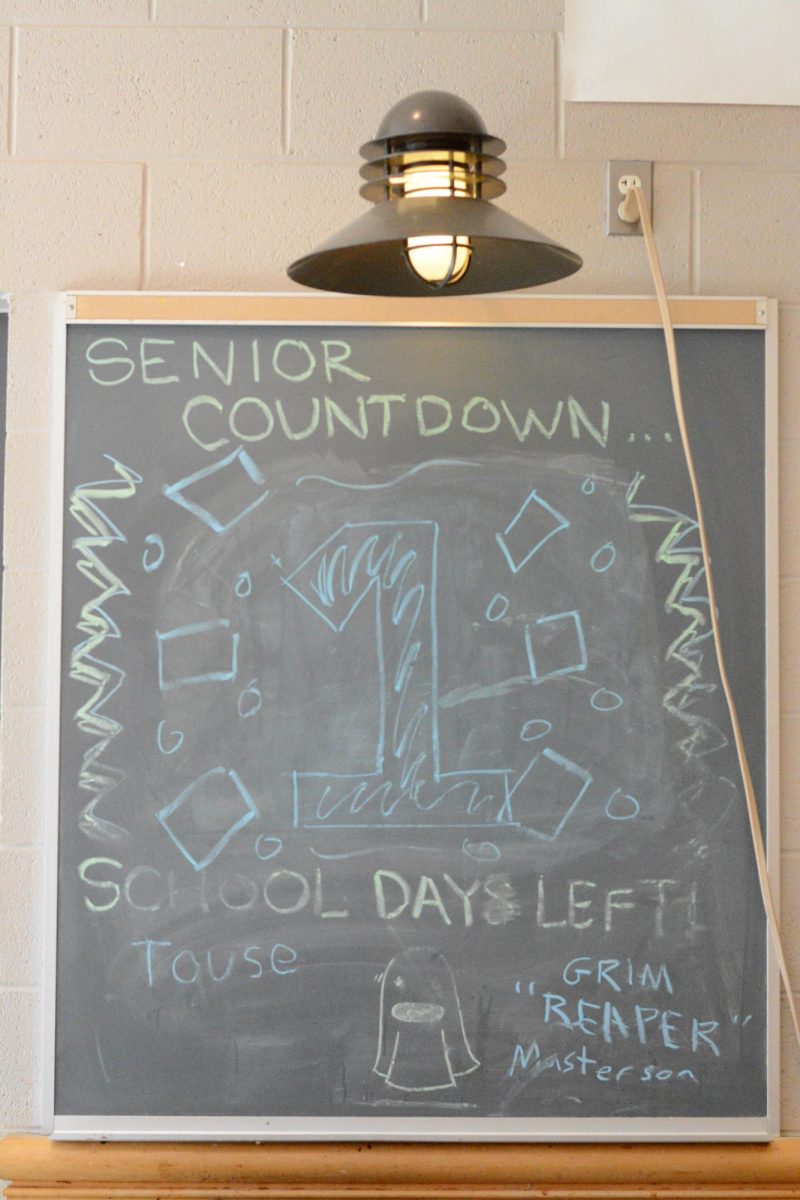 The senior countdown in the corner of the cafeteria declaring the seniors' last day. 