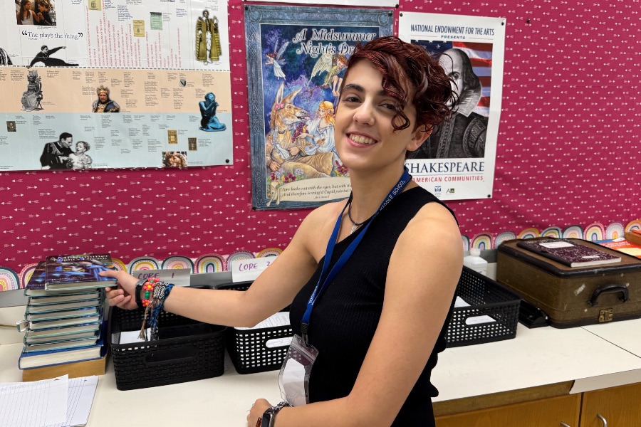 Lainez Clapers working at her capstone of assisting Marie Paradis, the Blanchard Latin teacher. 